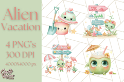 Alien Vacation Clipart PNG, Cute Summer Galaxy Art Clip Art Product Image 1