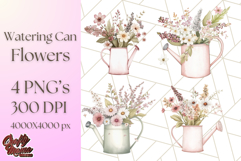 Watering Can Flowers PNG, Rustic Floral Watercolor Clipart Product Image 1