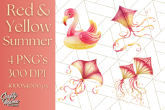 Strawberry Red Lemon Yellow Summer Clipart PNG, Summer Icons Product Image 1