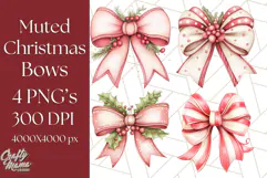 Muted Cozy Christmas Bows PNG Clipart, Winter Holiday Png Product Image 1