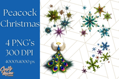 Peacock Christmas Clipart in Jewel Tones, Christmas Png Product Image 1