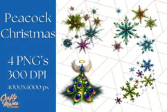 Peacock Christmas Clipart in Jewel Tones, Christmas Png Product Image 1