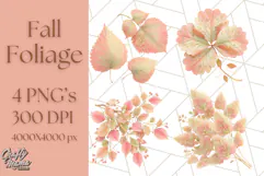 Fall Foliage Clipart PNG, Pink and Green Leaves Product Image 1