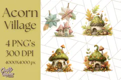 Acorn Village Clipart PNG, Fall Animal Png Product Image 1