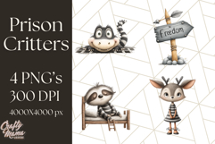 Cute Animals in Jail Clipart PNG, Funny Prisoner Critters Product Image 1