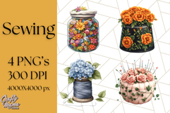 Floral Sewing Clipart PNG Vintage Sewing Elements Needlework Product Image 1
