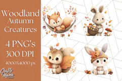 Woodland Autumn Critters PNG Clipart, Cute Fall Animals Product Image 1