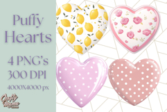 Pastel Puffy Patterned Hearts Clipart PNG, 3D Look Heart Png Product Image 1