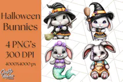 Halloween Bunny Clipart, Cute Bunnies in Costumes PNG Product Image 1