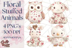 Pink Floral Stuffed Animal Clipart PNG, Cute Stuffed Animals Product Image 1
