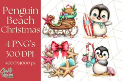 Christmas Penguins The Beach Clipart PNG, Tropical Holiday Product Image 1