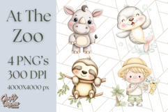 Tiny Zoo Friends Clipart, Cute Cartoon Zoo Animals PNG Product Image 1