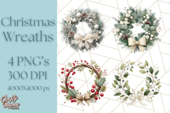 Christmas Wreath Clipart, Holiday Greenery PNG Illustrations Product Image 1
