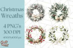 Christmas Wreath Clipart, Holiday Greenery PNG Illustrations Product Image 1
