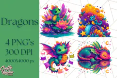 Cute Fantasy Dragon Clipart PNG, Bold Baby Dragon Clip Art Product Image 1