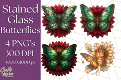 Stained Glass Butterfly and Sunflower PNG Clipart Product Image 1