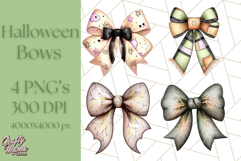 Muted Halloween Bow Clipart, Fall Ribbon PNG Autumn Hair Bow Product Image 1