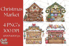 Cozy Christmas Market Stall Clipart PNG, Holiday Art Png Product Image 1