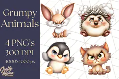 Adorable Angry Animals Clipart PNG, Cute Moody Faces Png Product Image 1
