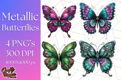 Metallic Butterfly Clipart PNG Clipart, Vibrant Butterfly Product Image 1