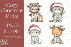 Christmas Pets in Pajamas Clipart PNG, Christmas Png Clipart Product Image 1