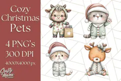 Christmas Pets in Pajamas Clipart PNG, Christmas Png Clipart Product Image 1