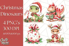 Christmas Dinosaur PNG Clipart, Cute Dino Holiday Art Png Product Image 1