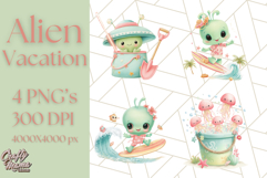 Alien Vacation Clipart PNG, Cute Summer Galaxy Art Clip Art Product Image 1