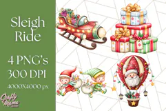 Santa Sleigh Ride Clipart PNG, Flying Reindeer Christmas Art Product Image 1