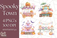 Pastel Halloween Town PNG Clipart, Spooky Shops & Homes Png Product Image 1