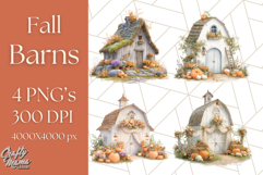 Fall Barn Clipart PNG With Pumpkins and Flowers, Autumn Png Product Image 1