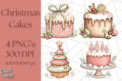 Christmas Cake Clipart PNG, Cottagecore Holiday Desserts Product Image 1