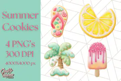 Summer Iced Cookie Clipart PNG, Cute Tropical Cookies Product Image 1