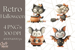 Retro Halloween Clipart Vintage PNG Graphics, 50s Holiday Product Image 1
