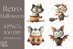 Retro Halloween Clipart Vintage PNG Graphics, 50s Holiday Product Image 1