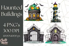 Halloween Buildings Clipart PNG, Haunted Houses Art Product Image 1