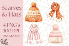 Watercolor Winter Hats and Scarves Clipart PNG Product Image 1