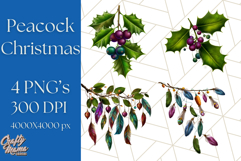 Peacock Christmas Clipart in Jewel Tones, Christmas Png Product Image 1