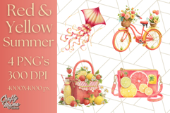 Strawberry Red Lemon Yellow Summer Clipart PNG, Summer Icons Product Image 1