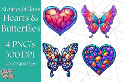 Stained Glass Hearts and Butterflies Clipart PNG Product Image 1