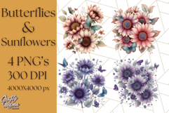 Sunflower and Butterfly PNG Clipart, Bright Jewel Tones Png Product Image 1