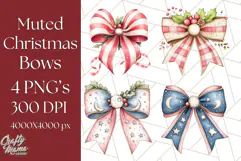 Muted Cozy Christmas Bows PNG Clipart, Winter Holiday Png Product Image 1