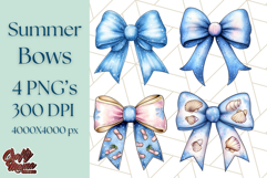 Watercolor Summer Bow Clipart PNG, Coquette Bright Bow Png Product Image 1