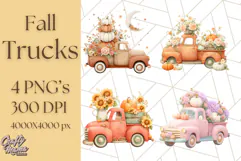 Vintage Truck Pumpkin and Fall Flowers PNG Clipart, Autumn Product Image 1