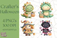Kawaii Halloween Clipart Cute Kids and Candy Elements Png Product Image 1