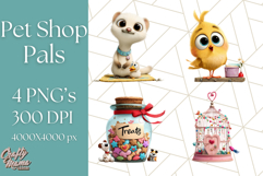 Pet Shop Clipart, Cute Big Eyed Animals, Kawaii Pets PNG Product Image 1