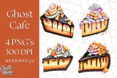 Ghost Café PNG Clipart, Cute Ghost Baristas Halloween Treats Product Image 1