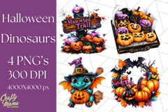 Bright Halloween Dinosaur PNG Clipart with Holiday Elements Product Image 1