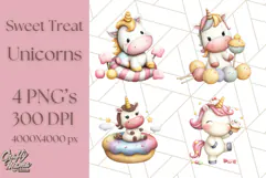Cute Dessert Unicorn PNG Clipart with Cupcakes & Candies Product Image 1