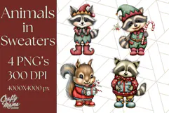 Christmas Animal Clipart, Festive Animals in Holiday Outfits Product Image 1